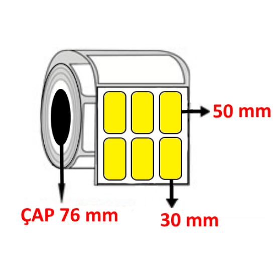Sarı Renkli 30 mm x 50 mm YY3 LÜ Termal Barkod Etiketi ÇAP 76 mm ( 6 Rulo ) 45.000  ADET