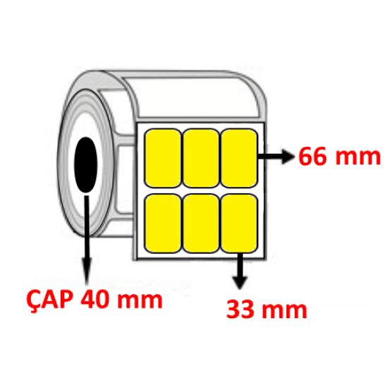 Sarı Renkli 33 mm x 66 mm YY3 LÜ Barkod Etiketi ÇAP 40 mm ( 6 Rulo ) 18.000 ADET