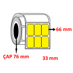 Sarı Renkli 33 mm x 66 mm YY3 LÜ Barkod Etiketi ÇAP 76 mm ( 6 Rulo ) 36.000  ADET