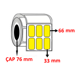 Sarı Renkli 33 mm x 66 mm YY3 LÜ Barkod Etiketi ÇAP 76 mm ( 6 Rulo ) 36.000  ADET