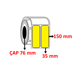 Sarı Renkli 35 mm x 150 mm YY2 Lİ Kuşe Barkod Etiketi ÇAP 76 mm ( 6 Rulo ) 9.000  ADET
