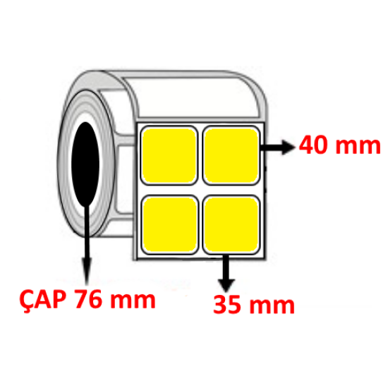 Sarı Renkli 35 mm x 40 mm YY2 Lİ Barkod Etiketi ÇAP 76 mm ( 6 Rulo ) 36.000  ADET