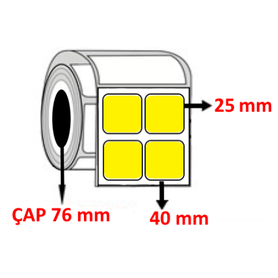 Sarı Renkli 40 mm x 25 mm YY2 Lİ Termal Barkod Etiketi ÇAP 76 mm ( 6 Rulo ) 37.000 ADET