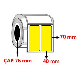 Sarı Renkli 40 mm x 70 mm YY2 Lİ Barkod Etiketi ÇAP 76 mm ( 6 Rulo ) 24.000 ADET