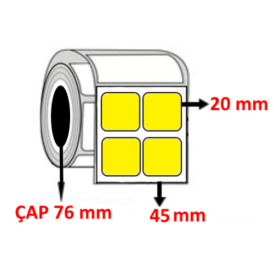 Sarı Renkli 45 mm x 20 mm YY2 Lİ Termal Barkod Etiketi ÇAP 76 mm ( 6 Rulo ) 60.000 ADET