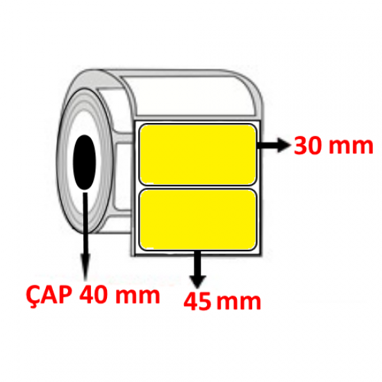 Sarı Renkli 45 mm x 30 mm Barkod Etiketi ÇAP 40 mm ( 6 Rulo ) 9.000  ADET