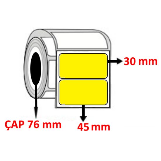 Sarı Renkli 45 mm x 30 mm Termal Barkod Etiketi ÇAP 76 mm ( 6 Rulo ) 27.000 ADET