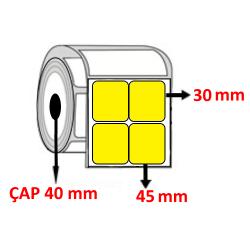 Sarı Renkli 45 mm x 30 mm YY2 Lİ Barkod Etiketi ÇAP 40 mm ( 6 Rulo ) 18.000  ADET
