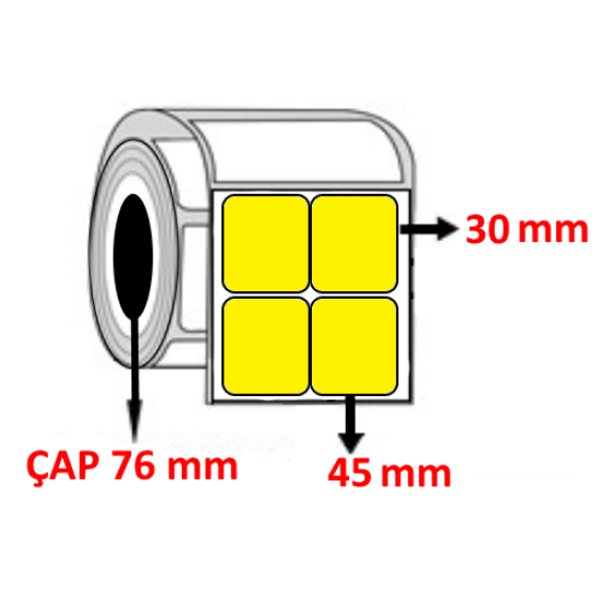 Sarı Renkli 45 mm x 30 mm YY2 Lİ Termal Barkod Etiketi ÇAP 76 mm ( 6 Rulo ) 60.000 ADET