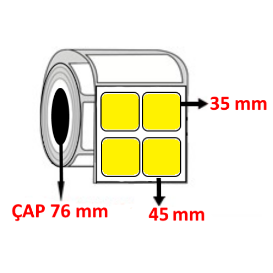 Sarı Renkli 45 mm x 35 mm YY2 Lİ YY2 Lİ Kuşe Barkod Etiketi ÇAP 76 mm ( 6 Rulo ) 36.000  ADET