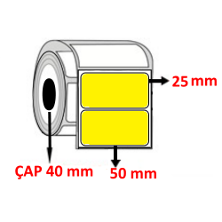 Sarı Renkli 50 mm x 25 mm Barkod Etiketi ÇAP 40 mm ( 6 Rulo ) 10.500 ADET