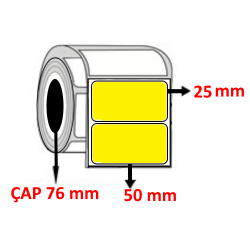 Sarı Renkli 50 mm x 25 mm Barkod Etiketi ÇAP 76 mm ( 6 Rulo ) 30.000  ADET