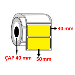 Sarı Renkli 50 mm x 30 mm Barkod Etiketi ÇAP 40 mm ( 6 Rulo ) 9.000  ADET
