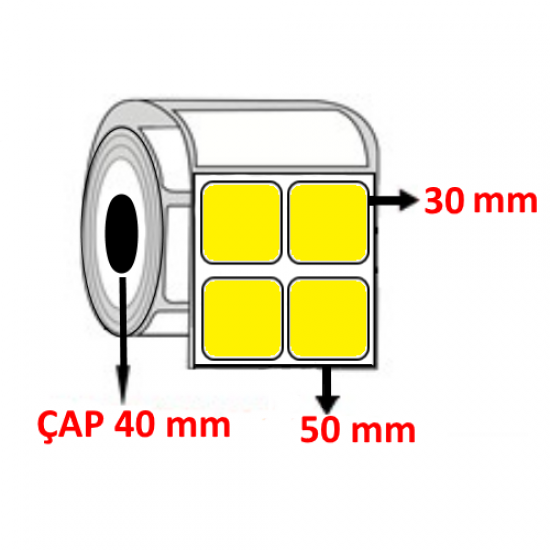 Sarı Renkli 50 mm x 30 mm YY2 Lİ Barkod Etiketi ÇAP 40 mm ( 6 Rulo ) 18.000  ADET