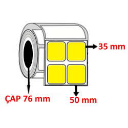 Sarı Renkli 50 mm x 35 mm YY2 Lİ Barkod Etiketi ÇAP 76 mm ( 6 Rulo ) 60.000  ADET