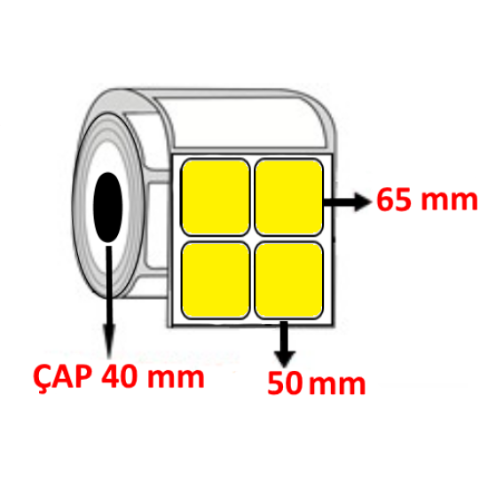 Sarı Renkli 50 mm x 65 mm YY2 Lİ Barkod Etiketi ÇAP 40 mm ( 6 Rulo ) 9.000  ADET