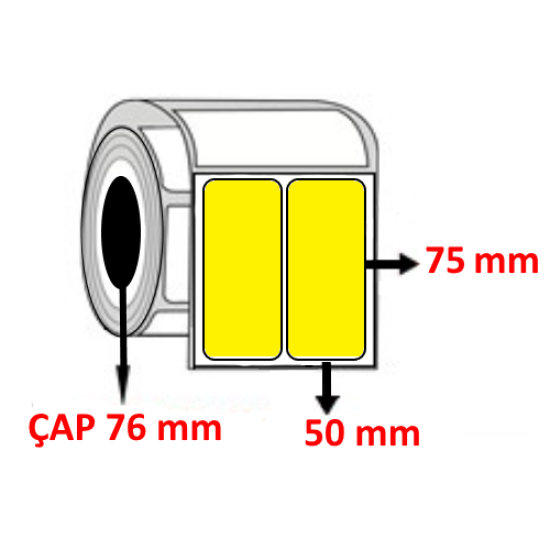 Sarı Renkli 50 mm x 75 mm YY2 Lİ Barkod Etiketi ÇAP 76 mm ( 6 Rulo ) 24.000  ADET