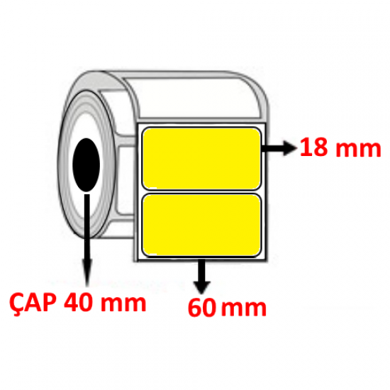 Sarı Renkli 60 mm x 18 mm Barkod Etiketi ÇAP 40 mm ( 6 Rulo ) 12.000  ADET