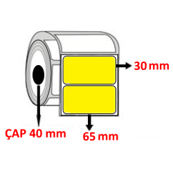 Sarı Renkli 65 mm x 30 mm Barkod Etiketi ÇAP 40 mm ( 6 Rulo ) 10.500  ADET