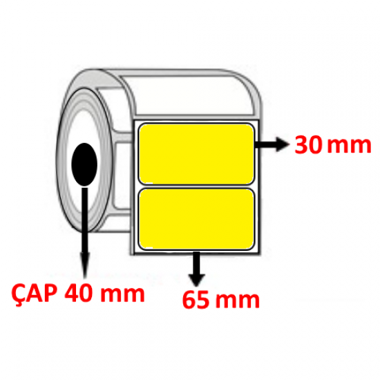 Sarı Renkli 65 mm x 30 mm Barkod Etiketi ÇAP 40 mm ( 6 Rulo ) 10.500  ADET