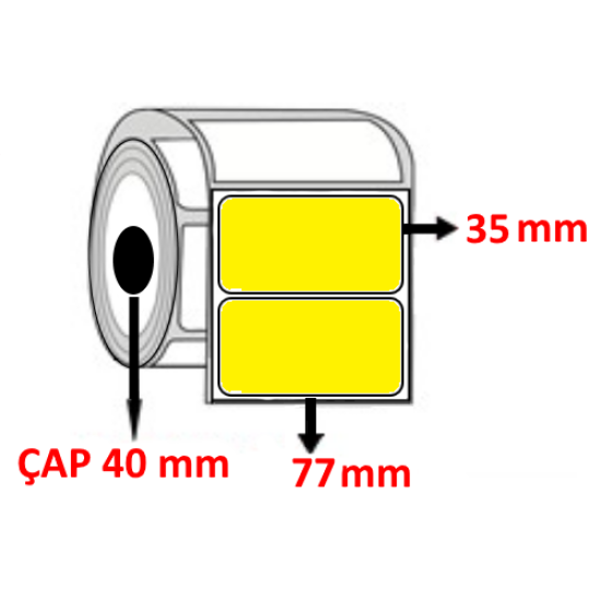 Sarı Renkli 77 mm x 35 mm Barkod Etiketi ÇAP 40 mm ( 6 Rulo ) 9.000  ADET