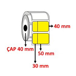 Sarı Renkli 80 mm x 40 mm (30/50) Barkod Etiketi ÇAP 40 mm ( 6 Rulo ) 6.000  ADET