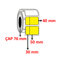Sarı Renkli 80 mm x 40 mm (30/50) Barkod Etiketi ÇAP 76 mm ( 6 Rulo ) 18.000  ADET