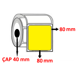 Sarı Renkli 80 mm x 80 mm Barkod Etiketi ÇAP 40 mm ( 6 Rulo ) 4.200 ADET