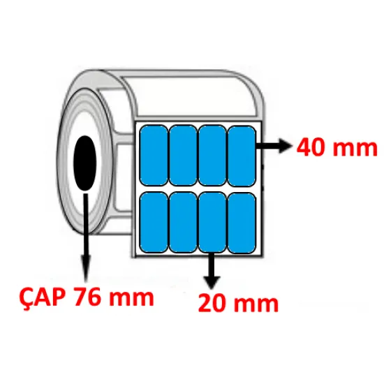 Mavi Renkli 20 mm x 40 mm YY4 LÜ Barkod Etiketi ÇAP 76 mm ( 6 Rulo ) 84.000 ADET
